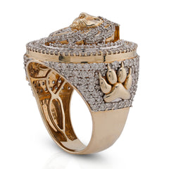 10k Yellow Gold 2.98CTW Round/Baguette Natural Diamond Lion Head/Paws Round Shape Men Pinky Ring 13.1gms