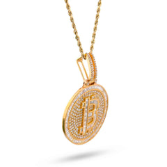 Mens 10k Yellow Gold Bitcoin 6.5CTW Natural Diamond Pendant Baguette/Round Charm 17.5gm