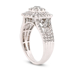 10k White Gold 1.5CTW Halo Cluster Centre Round Solitaire Natural Diamond Womens Wedding Ring 4.1g