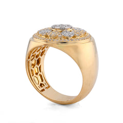 Round Flower Cluster 1.05CTW Natural Diamond 10k Gold Mens Pinky Ring 11.2g