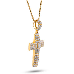 10k Yellow Gold Multi Row/Column Natural Diamond Illusion 2CTW Cross Charm Pendant 13.8gms