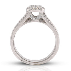 14K White Gold 1CTW Natural Diamond Flower Cluster Centre Halo Baguette Womens Wedding Ring w/ Band 5.6g