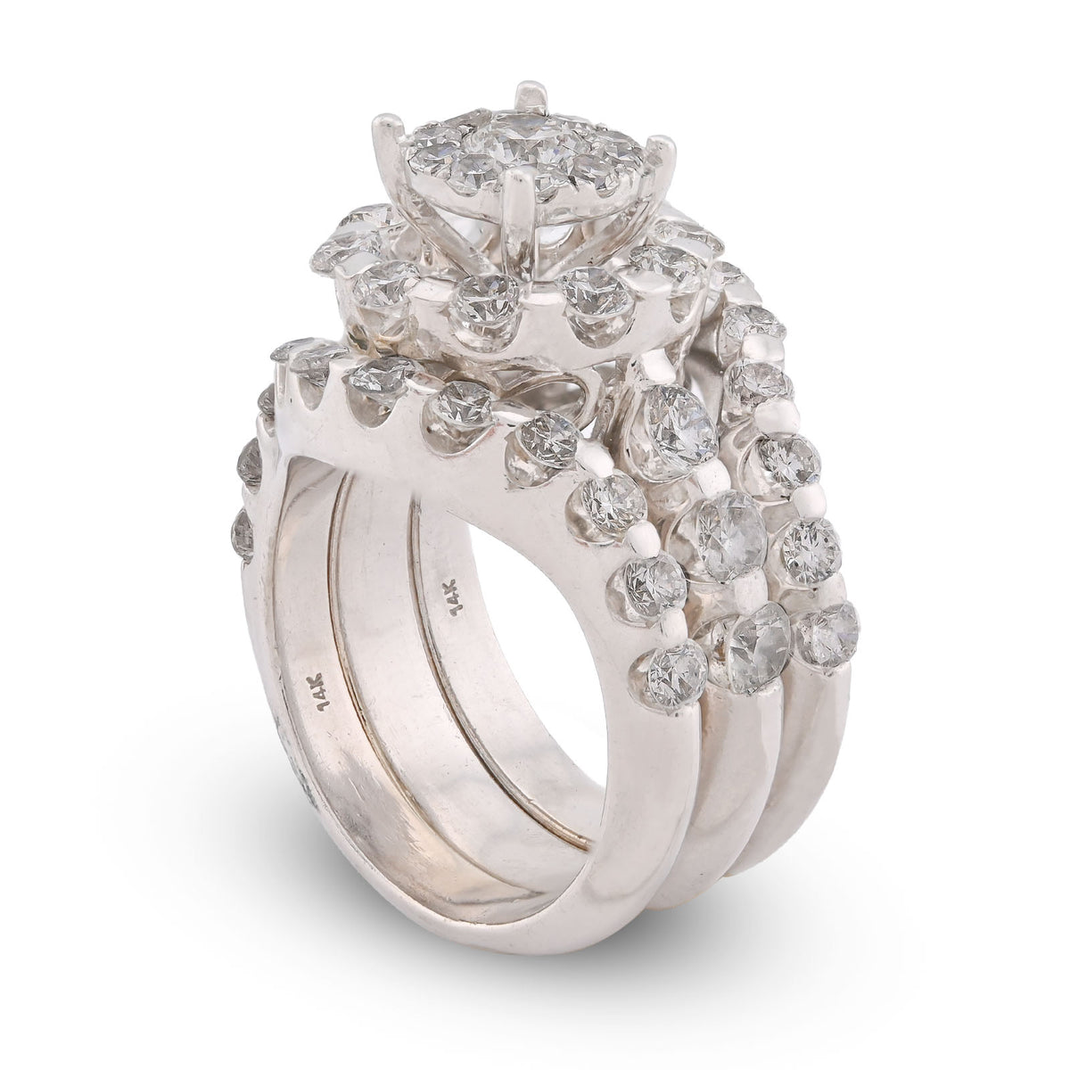 Flower Cluster Round Halo Natural Diamond 7CTW Womens Ring w/ Band 14k White Gold 17.6gms