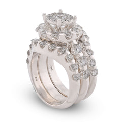 Flower Cluster Round Halo Natural Diamond 7CTW Womens Ring w/ Band 14k White Gold 17.6gms