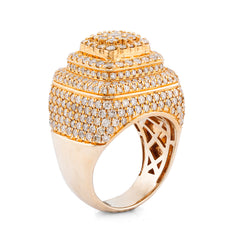 10k Yellow Gold 3 Layer Flower Cluster 4.5CTW Natural Diamond Men Square Pinky Ring 19.6gms
