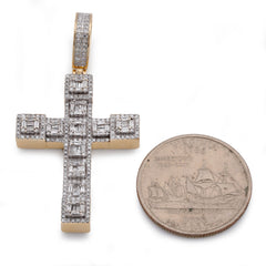 10k Yellow Gold 3CTW Natural Diamond Baguette Cross Pendant Religious Charm 6.4g