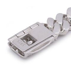 12MM 925 Sterling Silver Rectangular Cuban Link 5.625CTW Baguette/Round Natural Diamond 8" Mens Bracelet 43.8g