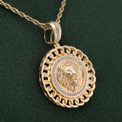 10k Yellow Gold 0.5CTW Natural Diamond Lion with Cuban Link Round Charm Men Pendant 7.4gms