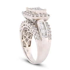 14k White Gold 2.56CTW Natural Diamond Princess Centre Square Halo Three Row Womens Promise Ring 8.3g