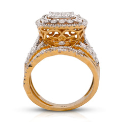 Square Shape Halo Multi Row Womens 1.5CTW Natural Diamond Ring w/ Band 10k Yellow Gold 6.7gms