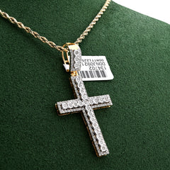 Mens 10k Gold 1.50CTW Natural Diamond Illusion Set Cross Charm Religious Pendant 4gms