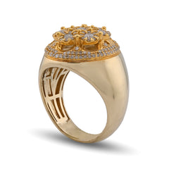 Mens 7 Stone Flower Cluster 1.5CTW Natural Diamond Halo 10k Gold Pinky Ring 9.6gms