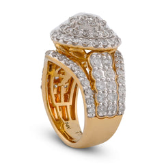 14k Yellow Gold 3CTW Halo Cluster Round Centre Natural Diamond Multi Row Womens Ring 10.3gms