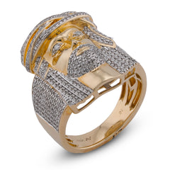10k Yellow Gold 0.75CTW Jesus Head Natural Diamond Mens Ring 10.2gms