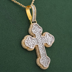 10k Yellow Gold 8.95CTW Emerald Natural Diamond Budded Cross Pendant Men Religious Charm 35.1gms