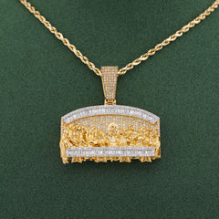10k Yellow Gold 1.35CTW Natural Diamond Last Supper Baguette Pendant Mens Charm 16.8gms