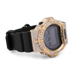 Casio G-Shock DW-6900 3.5 CT Natural Diamond Iced Out Yellow / Gold Chrome Heart Cross Watch