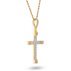 10k Yellow Gold Cuban Link Design Cross Pendant 7/8CTW Natural Diamond Mens Charm 7g