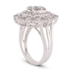 Flower Shape Cluster Centre Natural Diamond 4.86CTW Women Ring 14k White Gold 9.7gms