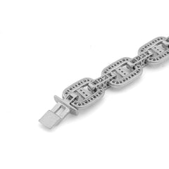 17MM 925 Sterling Silver 2.60CTW Natural Diamond Illusion Chain Link Mens Bracelet 8.5" 72.8gms