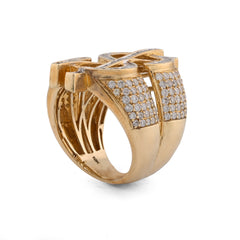 10k Gold Dollar Sign $ Baguette 4CTW Natural Diamond Two Row Pinky Ring 16gm For Mens