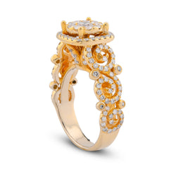 Round Solitaire Rectangular Halo Side Design 2.5CTW Natural Diamond Womens Ring 14k Yellow Gold 6.1gm