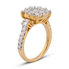 1CTW Natural Diamond Cluster Flower Set Women Ring 10k Yellow Gold 5.6gms
