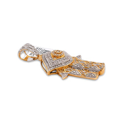 Hamsa Hand 2.5CTW Natural Diamond 10k Gold Pendant Evil Eye Centre Charm 8.6gm