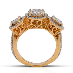 14K Yellow Gold 5CTW Natural Diamond 3 Circular Round Flower Cluster Womens Promise Ring 8.8g