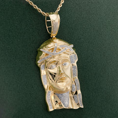 10k Yellow Gold 3CTW Natural Diamond Jesus Head Men Charm 25.1g Religious Pendant