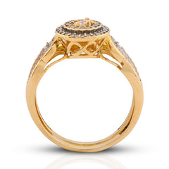 Round Halo Diamond Women Ring w/ Band Natural 1.29CTW 10k Yellow Gold 4.1gms