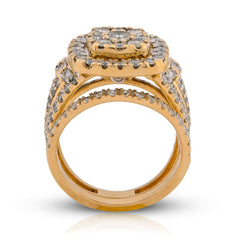 Flower Cluster Square Halo Womens Ring w/ band 3CTW Natural Diamond 10k Yellow Gold 10.2gms