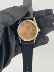 Rolex Datejust 36 Champagne Stick Dial on Generic Black Leather Band Ref. 16233 1995