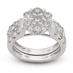 7 Stone Flower Cluster 2.94CTW Natural Diamond Womens Ring w/ Band 14k White Gold 6.4gms