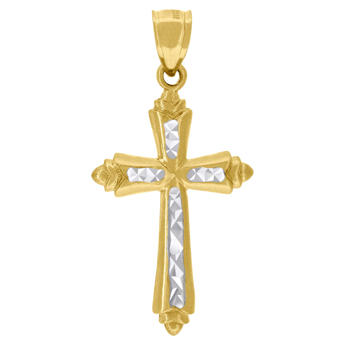 10kt Gold Two-Tone Diamond-Cut Mens Cross Religious Charm Pendant