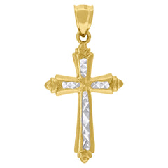10kt Gold Two-Tone Diamond-Cut Mens Cross Religious Charm Pendant