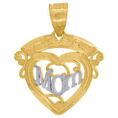 10kt Gold Two-Tone Diamond-Cut Womens Heart Mom Charm Pendant