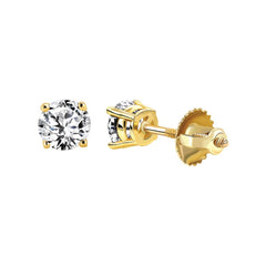 LADIES SOLITAIRE EARRINGS 1.00CT ROUND DIAMOND 14K YELLOW GOLD