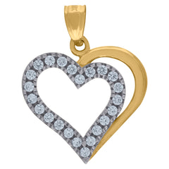 10kt Gold Two-Tone Cubic-Zirconia Womens Love Heart Charm Pendant