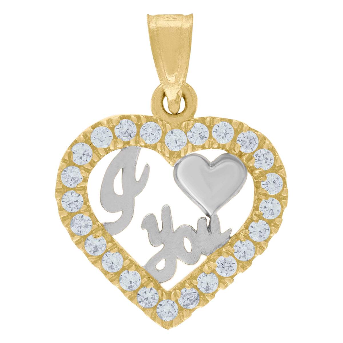 10kt Two-Tone Gold Womens Cubic Zirconia Cubic-Zirconia I Love You Heart Charm Pendant