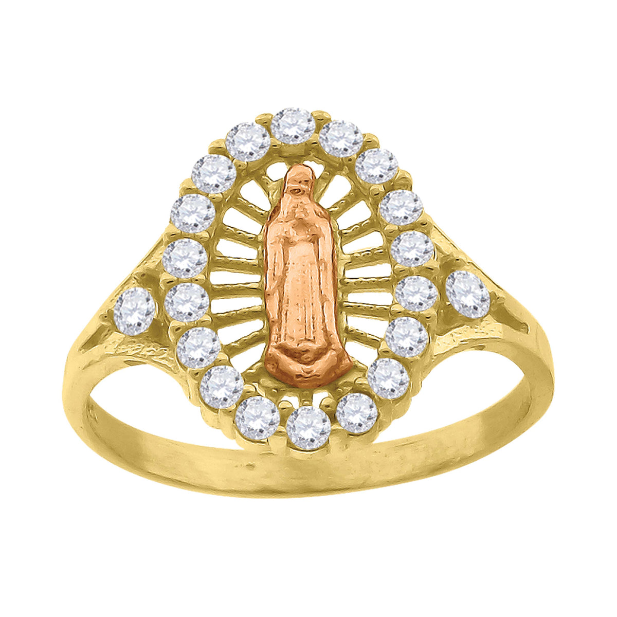 10Kt Two-Tone Gold Womens Round Cubic Zirconia Lady Of Guadalupe Religious Ring