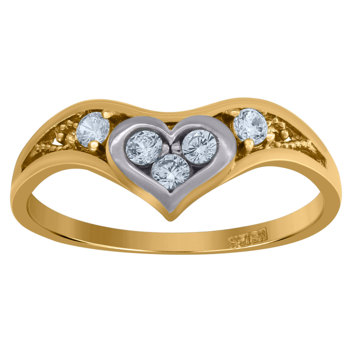 10kt Two-Tone Gold Mens Cubic-Zirconia Chand Sitara Religious Signet Ring
