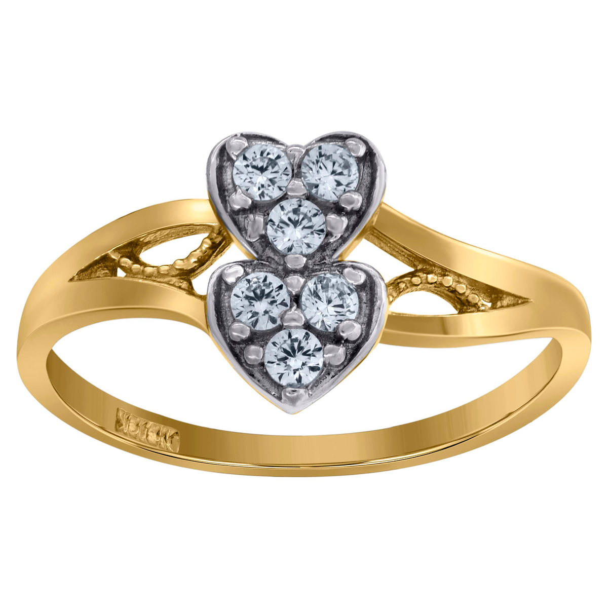 10kt Two-Tone Gold Mens Cubic-Zirconia Crucifix Religious Signet Ring