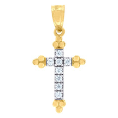 10kt Two-Tone Gold Unisex Cubic Zirconia Cubic-Zirconia Crucifix Cross Religious Oval Charm Pendant