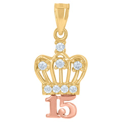 10kt Tri-Color Gold Womens Cubic Zirconia Cubic-Zirconia Sweet 15 Anos Quinceanera Charm Pendant