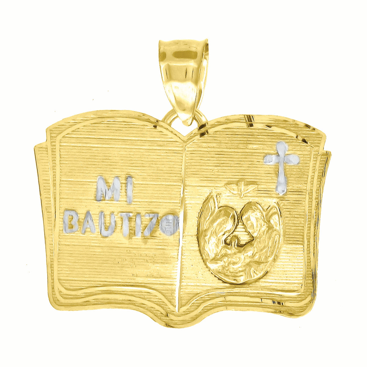 10kt Gold Two-Tone Diamond-Cut Unisex Mi Bautizo Religious Charm Pendant