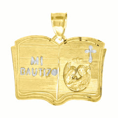 10kt Gold Two-Tone Diamond-Cut Unisex Mi Bautizo Religious Charm Pendant