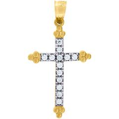 10kt Gold Two-Tone Cubic-Zirconia Womens Cross Religious Charm Pendant