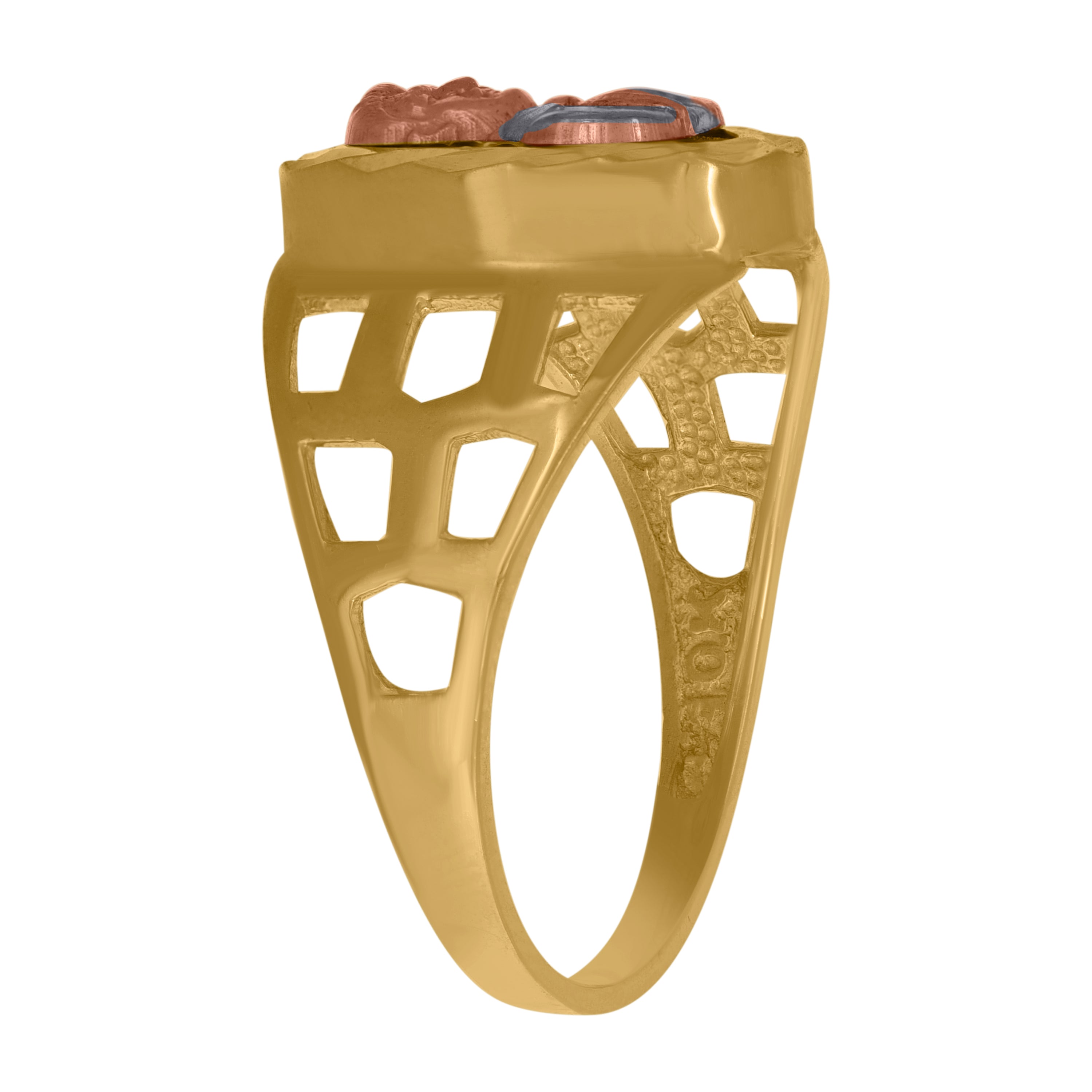 10kt Two-Tone Gold Mens Diamond-Cut Textured Initial Letter G Band Ring
