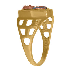 10kt Two-Tone Gold Mens Diamond-Cut Textured Initial Letter G Band Ring